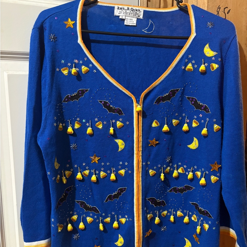 Vintage Jack B. Quick Candy Corn & Bat Cardigan